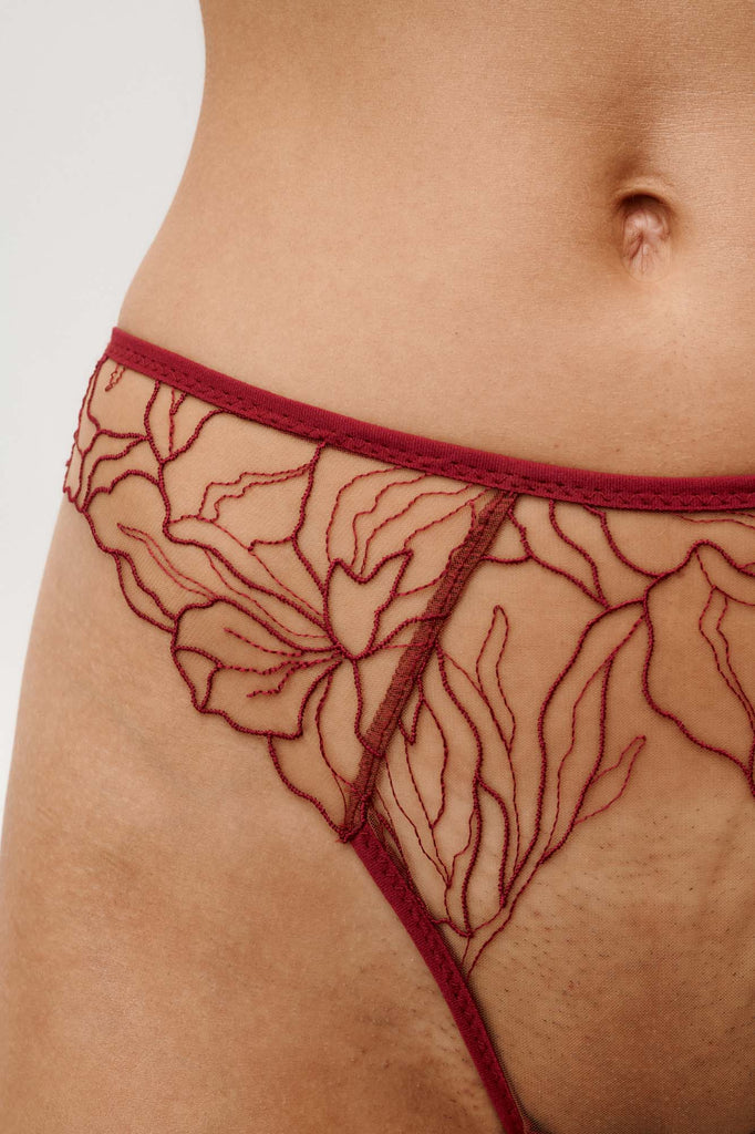Red lace thong on a neutral background